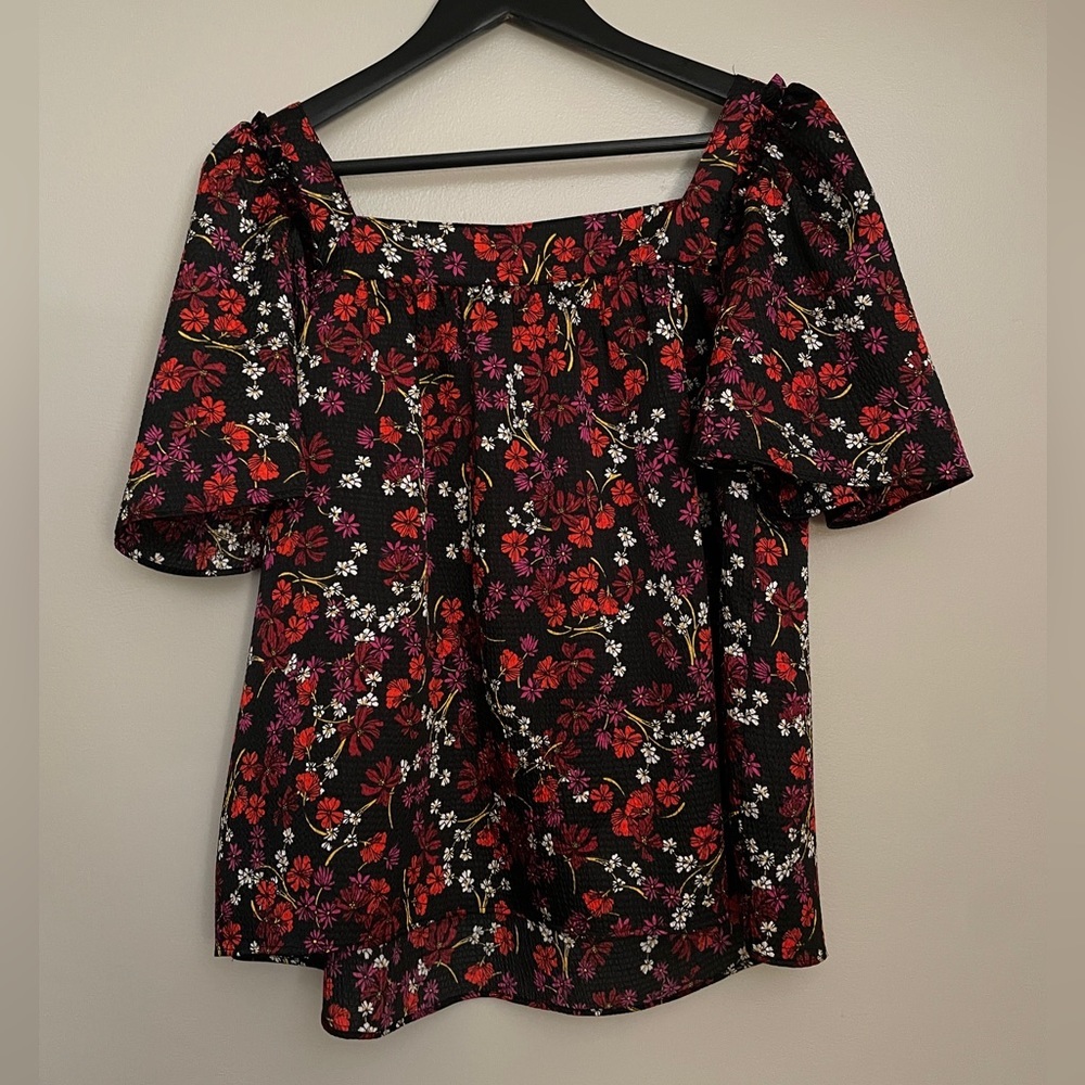 Draper James Floral Blouse - Black, Red, Pink - Picture 2 of 4
